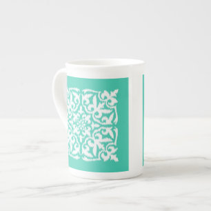 Ikat damask-mönster - blått och vitt benporslin mugg