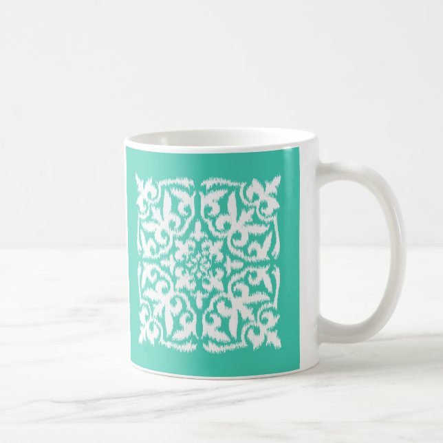 Ikat damask-mönster - blått och vitt kaffemugg (Höger)