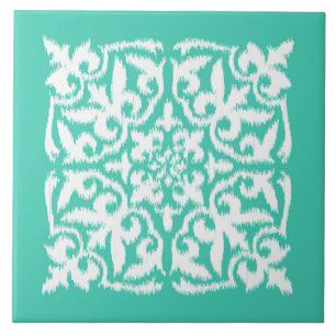 Ikat damask-mönster - blått och vitt kakelplatta