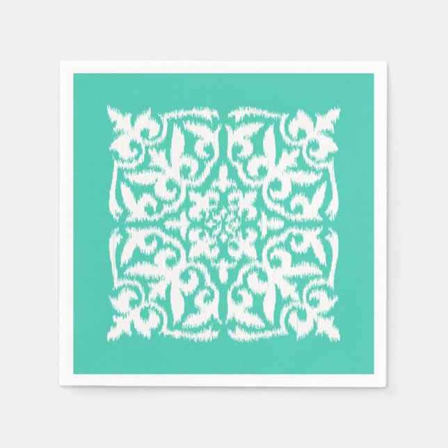 Ikat damask-mönster - blått och vitt pappersservett (Framsidan)