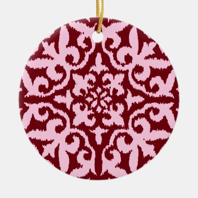 Ikat damask-mönster - Burgundy och Rosa Julgransprydnad Keramik (Framsidan)