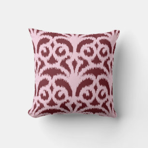 Ikat damask-mönster - Burgundy och rosa Kudde