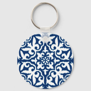 Ikat damask-mönster - Cobalt Blue och White Nyckelring