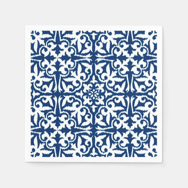 Ikat damask-mönster - Cobalt Blue och White Pappersservett (Framsidan)