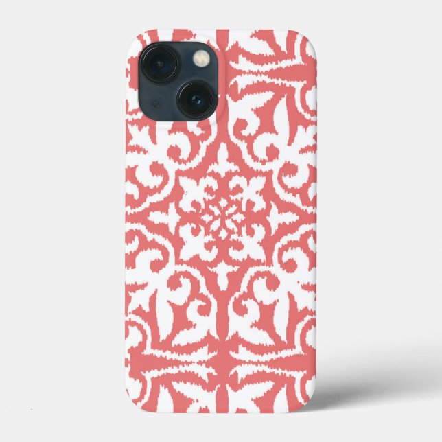 Ikat damask-mönster - Coral Rosa and White (Baksida)