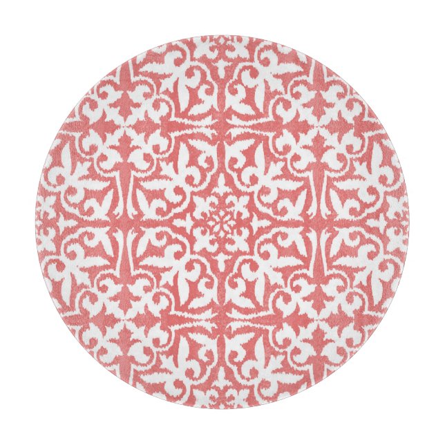 Ikat damask-mönster - Coral Rosa and White (Framsidan)