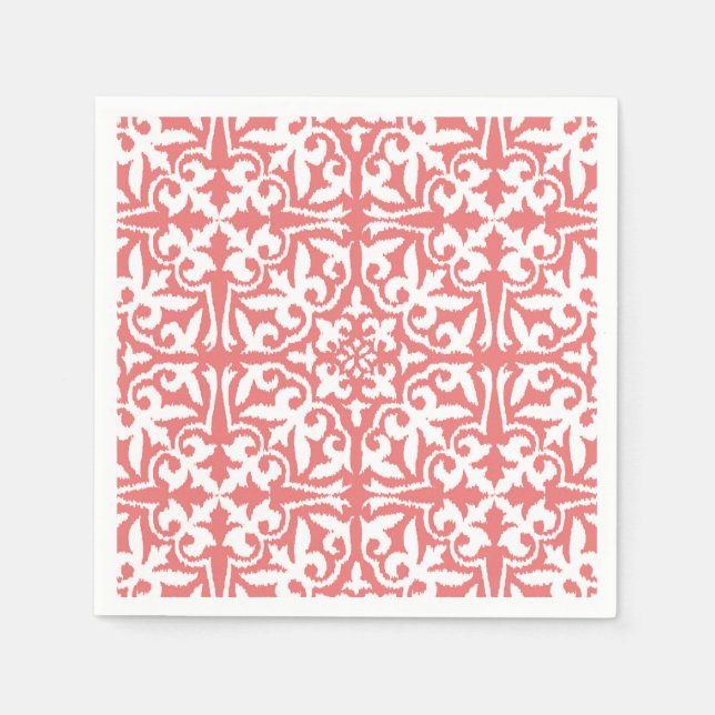 Ikat damask-mönster - Coral Rosa and White Pappersservett (Framsidan)