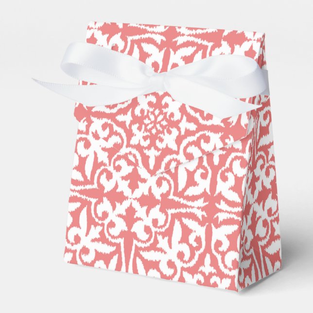 Ikat damask-mönster - Coral Rosa and White Presentaskar (Framsidan Sidan)