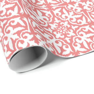 Ikat damask-mönster - Coral Rosa and White Presentpapper