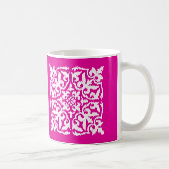 Ikat damask-mönster - djup rosa och vitt kaffemugg (Höger)