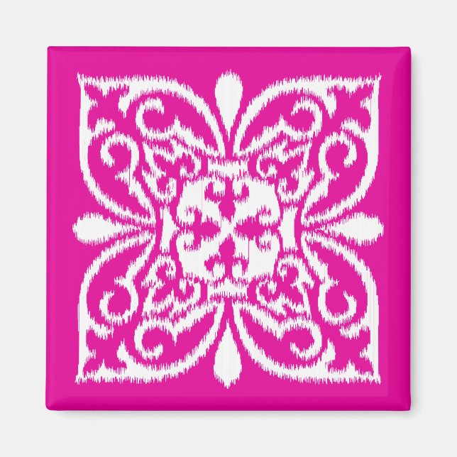 Ikat damask-mönster - djup rosa och vitt magnet (Framsidan)