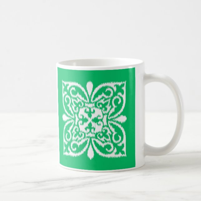 Ikat damask-mönster - jade-grönt och vitt kaffemugg (Höger)