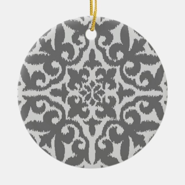 Ikat damask-mönster - Light och Medium-Grått Julgransprydnad Keramik (Framsidan)