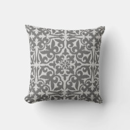 Ikat damask-mönster - Light och Medium-Grått Kudde