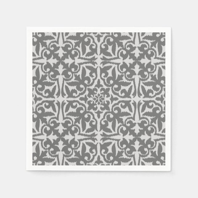 Ikat damask-mönster - Light och Medium-Grått Pappersservett (Framsidan)