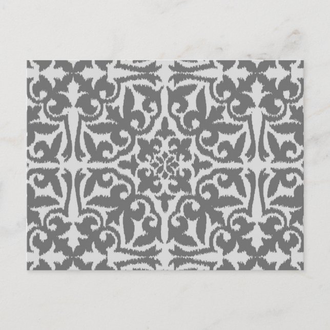 Ikat damask-mönster - Light och Medium-Grått Vykort (Framsida)