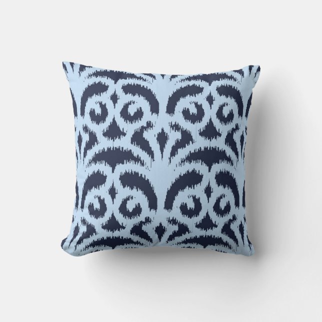 Ikat damask-mönster - Midnight och light blue Kudde (Framsida)