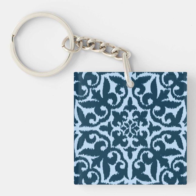 Ikat damask-mönster - Mörk Indigo och Light Blue (Framsidan)