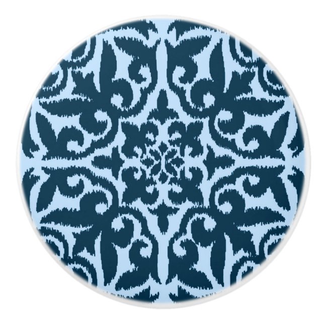 Ikat damask-mönster - Mörk Indigo och Light Blue Knopp (Framsidan)