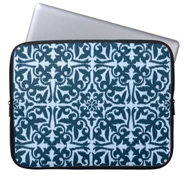 Ikat damask-mönster - Mörk Indigo och Light Blue Laptop Sleeve (Framsidan)