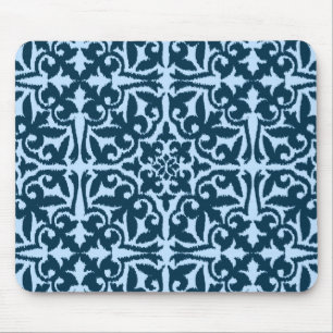Ikat damask-mönster - Mörk Indigo och Light Blue Musmatta