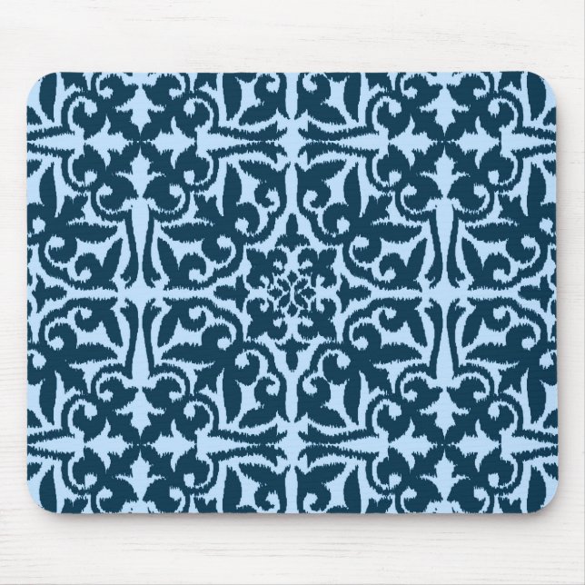 Ikat damask-mönster - Mörk Indigo och Light Blue Musmatta (Framsidan)