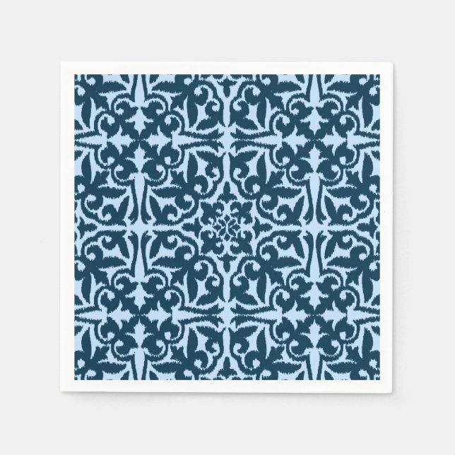 Ikat damask-mönster - Mörk Indigo och Light Blue Pappersservett (Framsidan)