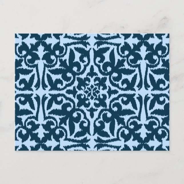 Ikat damask-mönster - Mörk Indigo och Light Blue Vykort (Framsida)