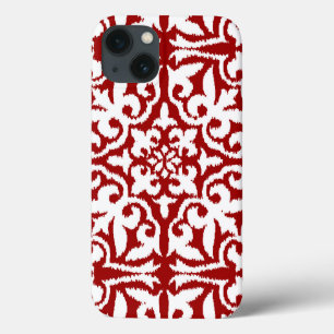Ikat damask-mönster - Mörk Red and White
