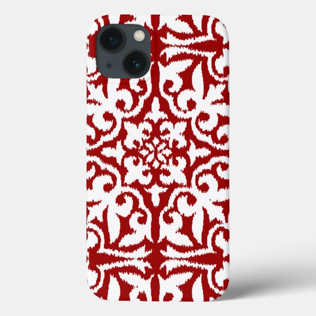 Ikat damask-mönster - Mörk Red and White (Baksida)