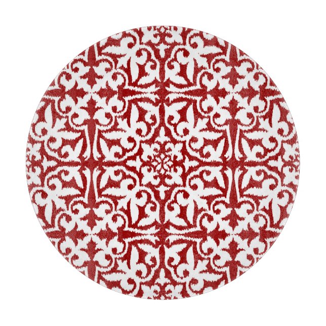 Ikat damask-mönster - Mörk Red and White (Framsidan)