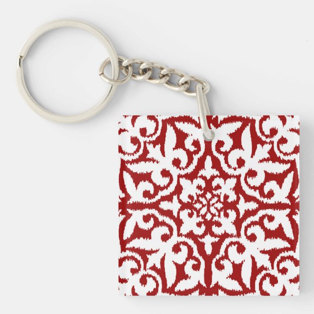 Ikat damask-mönster - Mörk Red and White (Framsidan)