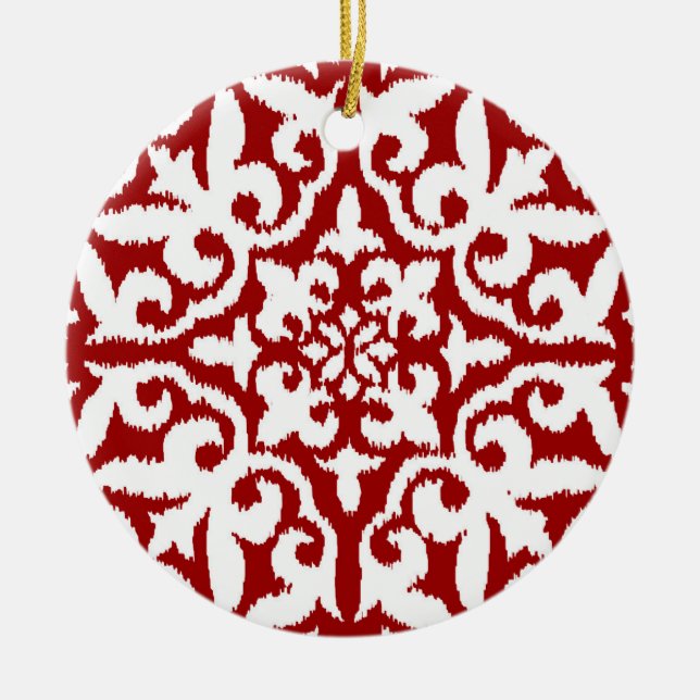 Ikat damask-mönster - Mörk Red and White Julgransprydnad Keramik (Framsidan)