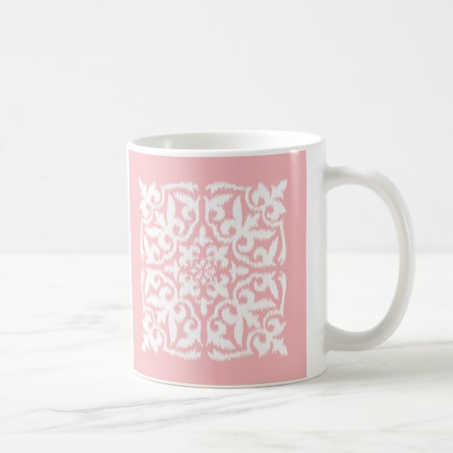Ikat damask-mönster - snäckans rosa och vitt kaffemugg (Höger)
