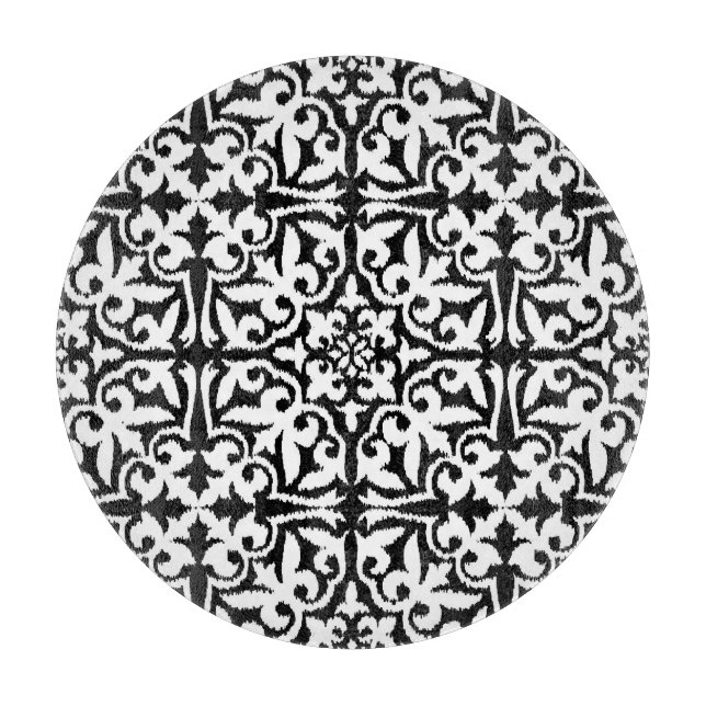 Ikat damask-mönster - svart och vitt (Framsidan)