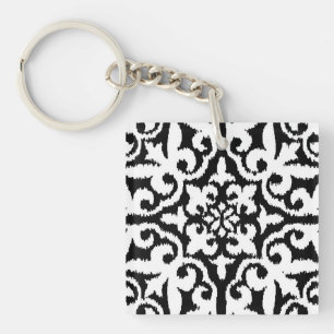 Ikat damask-mönster - svart och vitt