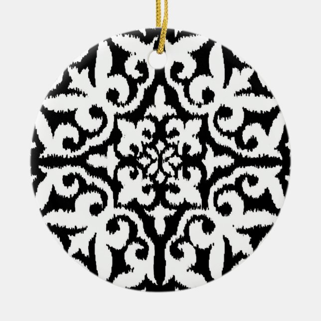 Ikat damask-mönster - svart och vitt julgransprydnad keramik (Framsidan)