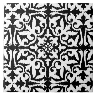 Ikat damask-mönster - svart och vitt kakelplatta