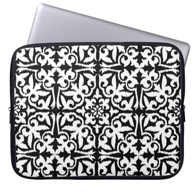 Ikat damask-mönster - svart och vitt laptop sleeve (Framsidan)