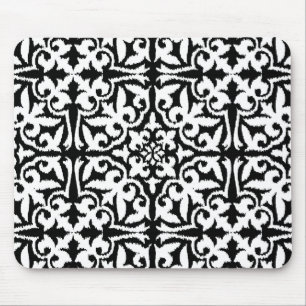 Ikat damask-mönster - svart och vitt musmatta