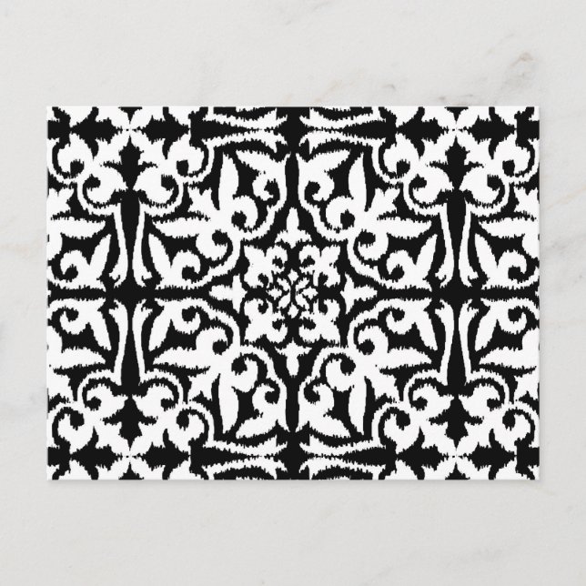 Ikat damask-mönster - svart och vitt vykort (Framsida)