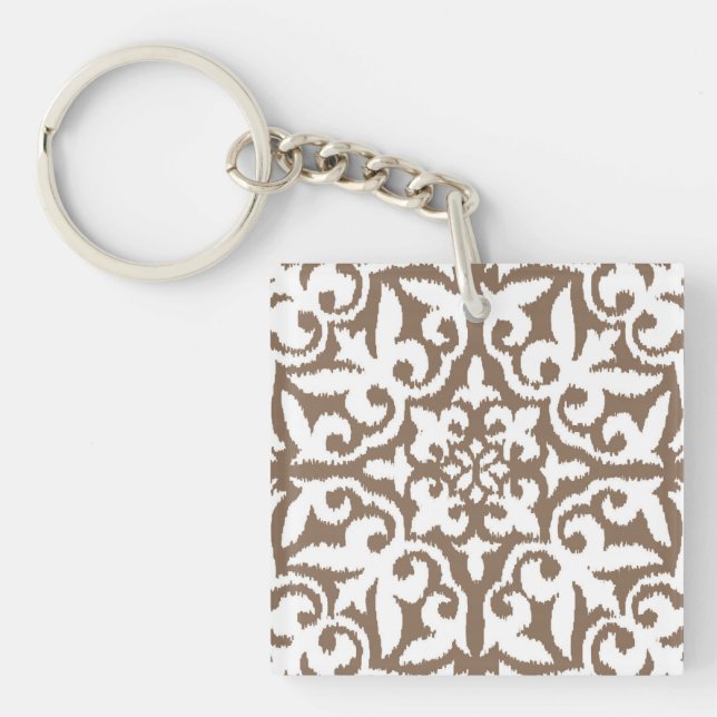 Ikat damask-mönster - Taupe Tan och White (Framsidan)