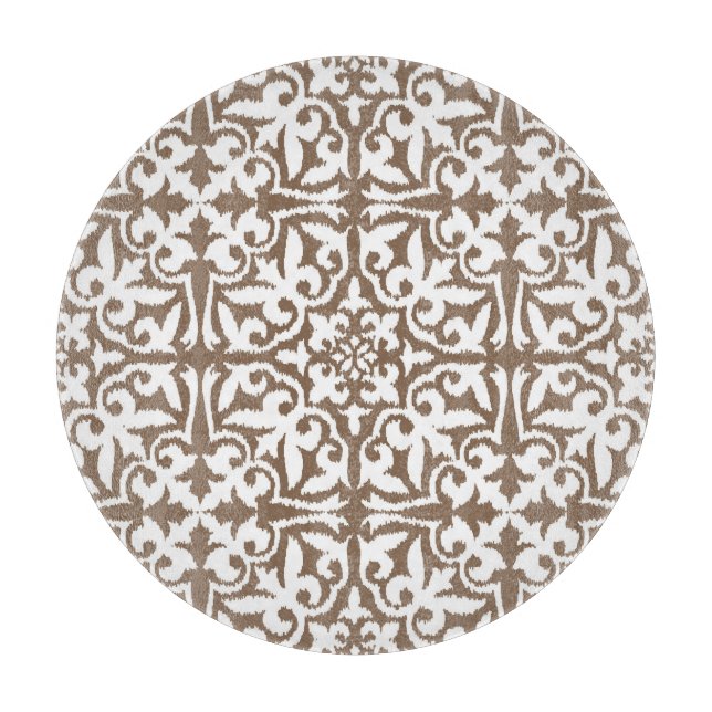 Ikat damask-mönster - Taupe Tan och White (Framsidan)