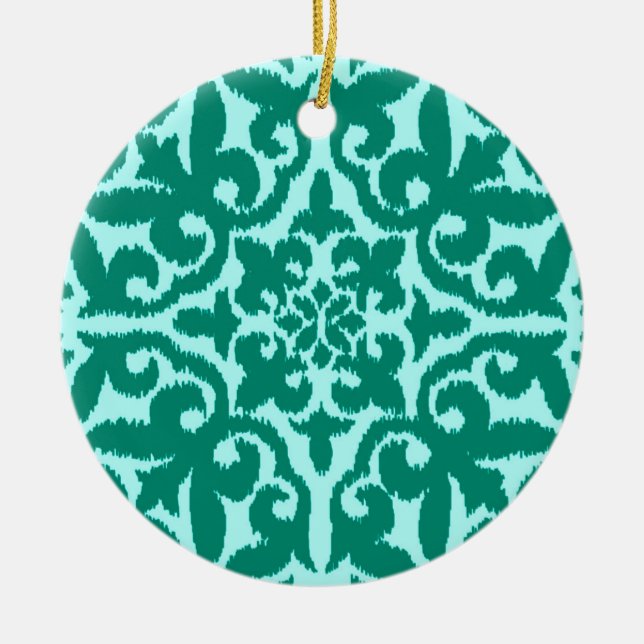 Ikat damask-mönster - Turquise och Aqua Julgransprydnad Keramik (Framsidan)