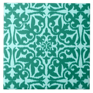 Ikat damask-mönster - Turquise och Aqua Kakelplatta