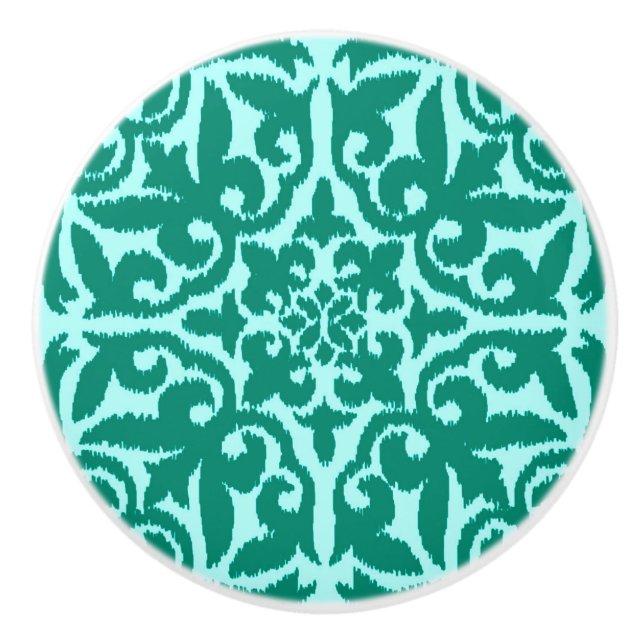 Ikat damask-mönster - Turquise och Aqua Knopp (Framsidan)