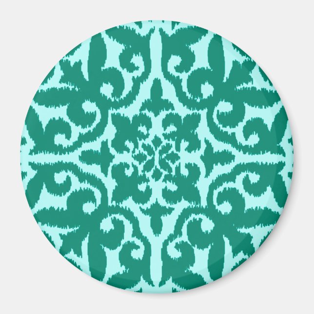 Ikat damask-mönster - Turquise och Aqua Magnet (Framsidan)