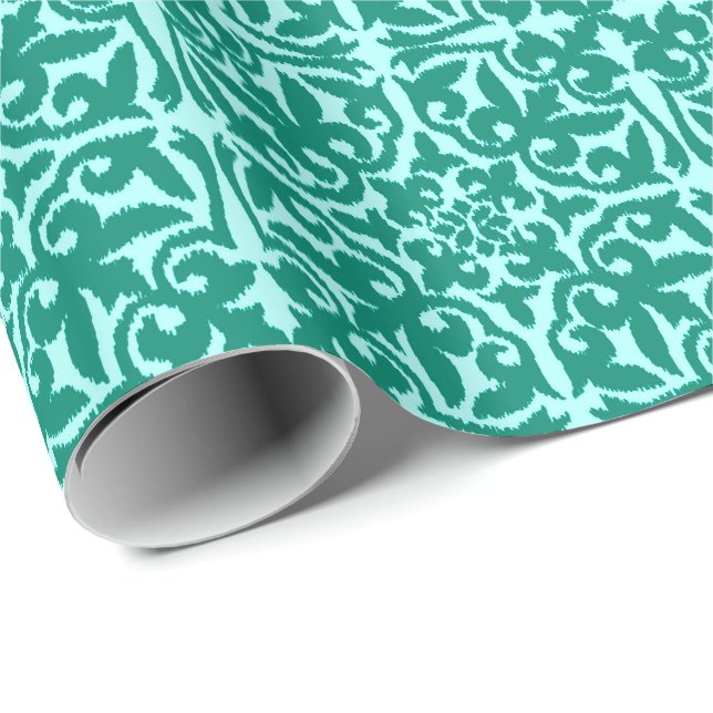 Ikat damask-mönster - Turquise och Aqua Presentpapper (Rullad Hörn)