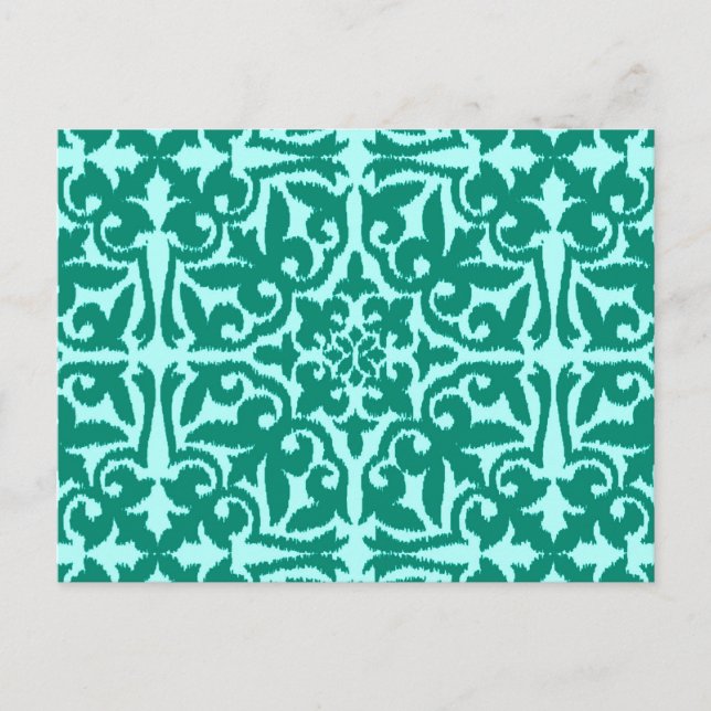 Ikat damask-mönster - Turquise och Aqua Vykort (Framsida)