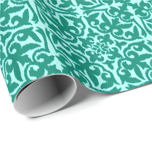 Ikat damast mönster - Turkos och Aqua Presentpapper